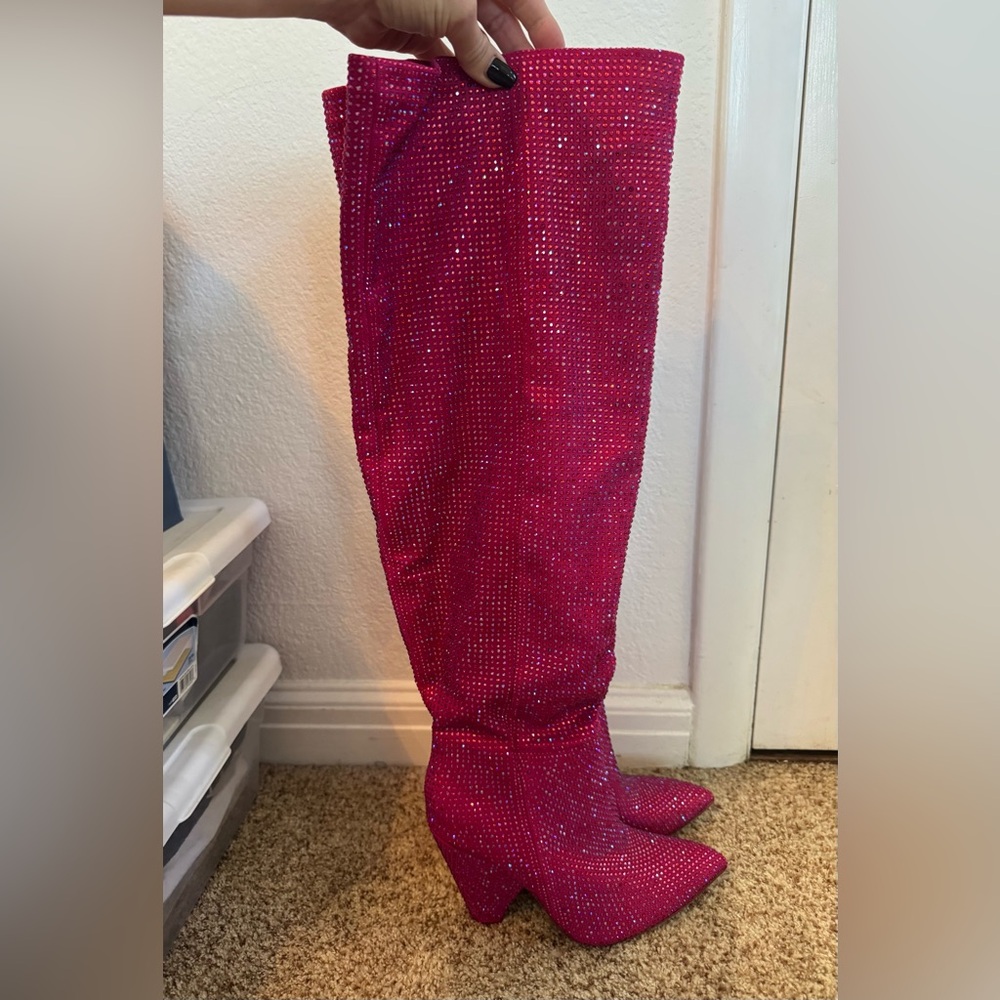 Women's Pink Rhinestone Boots